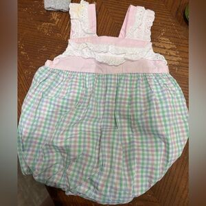 The Beaufort Bonnet Company Pastel Gingham Bubble Romper with Pink Accents